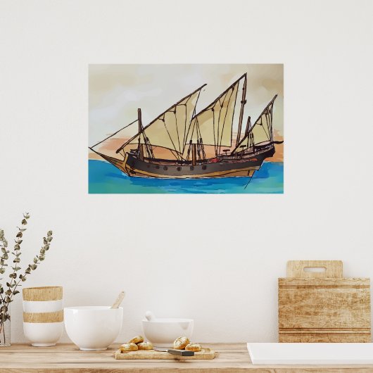 The ancient Xebec sailing vessel  Poster (Küche)