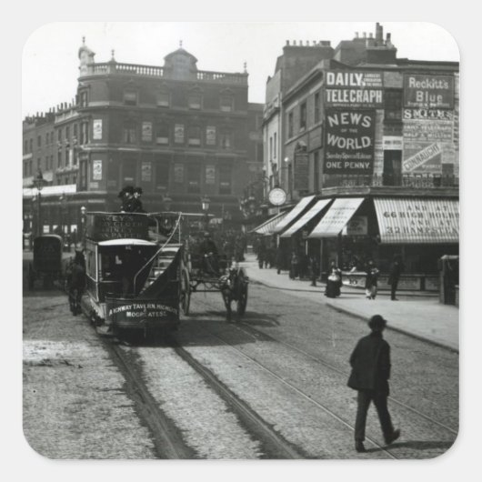 The Angel, Islington, London, c.1890 Quadratischer Aufkleber (Vorderseite)