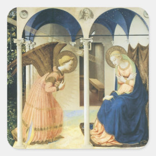 The Annunitation by Fra Angelico Quadratischer Aufkleber