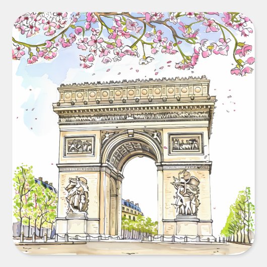 The Arc de Triomphe (Paris) Quadratischer Aufkleber (Vorderseite)