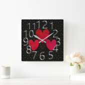 The-Art-of-Time Silver & Gold Stars mit roten Herz Quadratische Wanduhr (Zuhause)