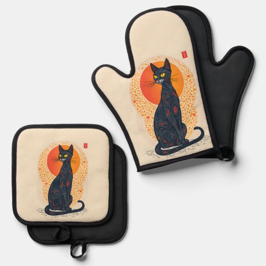 The Artistic Cat Ofenhandschuh & Topflappen-Set (Vorderseite/Rückseite)