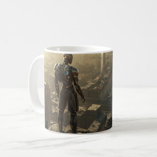 The Ascendant Guardian: Sci Fi Cyberpunk Mug Kaffeetasse (Vorderseite Links)