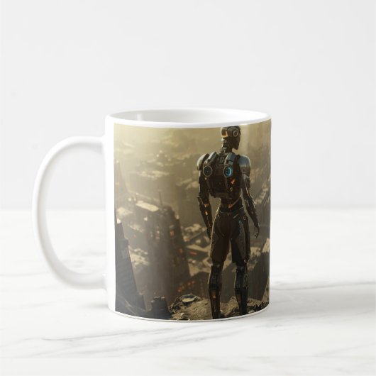 The Ascendant Guardian: Sci Fi Cyberpunk Mug Kaffeetasse (Links)