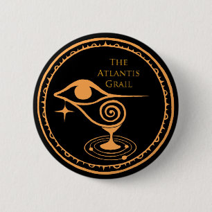 The Atlantis Grail Logo Button - Orange and Black