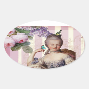 Thé au Petit Trianon - Rose Alt Design Ovaler Aufkleber