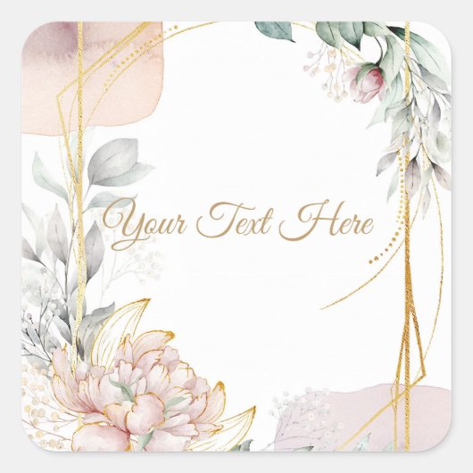 The Aureate Frame Floral Greenery Wedding  Quadratischer Aufkleber (Vorderseite)