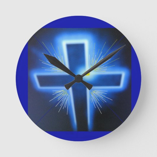 The Backlit Blue Cross Runde Wanduhr (Vorderseite)