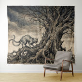 The Bakeneko Under Gnarled Branches Wandteppich (Beispiel (Horizontal))