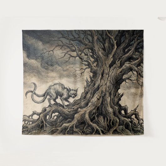 The Bakeneko Under Gnarled Branches Wandteppich (Vorderseite (Horizontal))