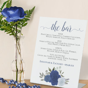 The Bar - Blue Boho Rose Drinks Menü Hochzeit Sockelschild