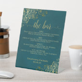 The Bar - Dark Teal & Gold Drinks Menu Wedding Sockelschild (In SItu)