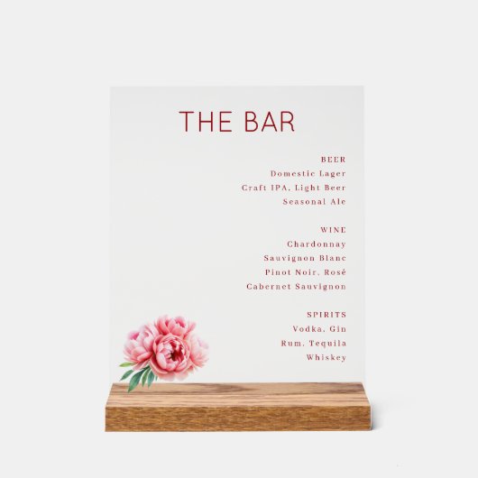 The BAR Elegant Gray Red Peony Minimalist Acrylschild (Vorderseite)