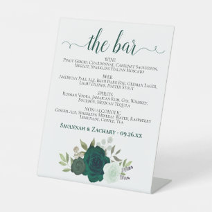 The Bar - Emerald Green Rose Drinks Menu Wedding Sockelschild