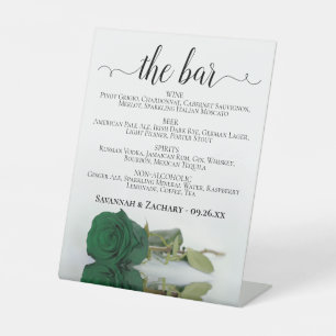 The Bar - Emerald Green Rose Drinks Menu Wedding Sockelschild