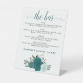 The Bar - Teal & Aqua Roses Drinks Menu Wedding Sockelschild (Vorderseite)