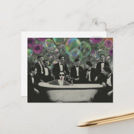 The Bathtub Viewers Bubbles and Roses Collage Postkarte (Vorderseite/Rückseite Beispiel)