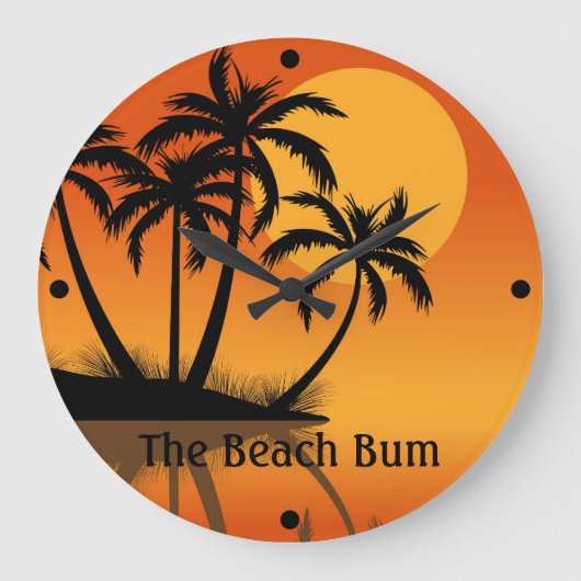 The Beach Bum Personalized Sunset Wall Clock Große Wanduhr (Vorderseite)