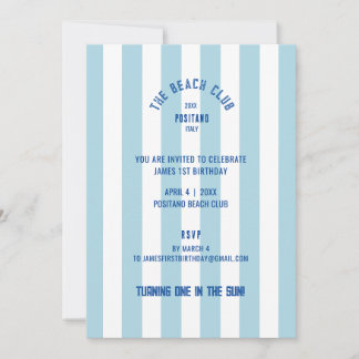 The Beach Club Blue Cabana Stripe 1s Geburtstag Einladung