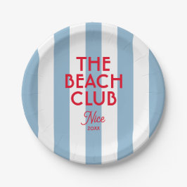 The Beach Club French Red Blue Cabana Strip Round Pappteller