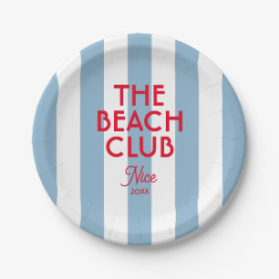 The Beach Club French Red Blue Cabana Strip Round Pappteller