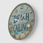 The Beach Is Calling Rustic Beach House Ocean Große Wanduhr (Winkel)