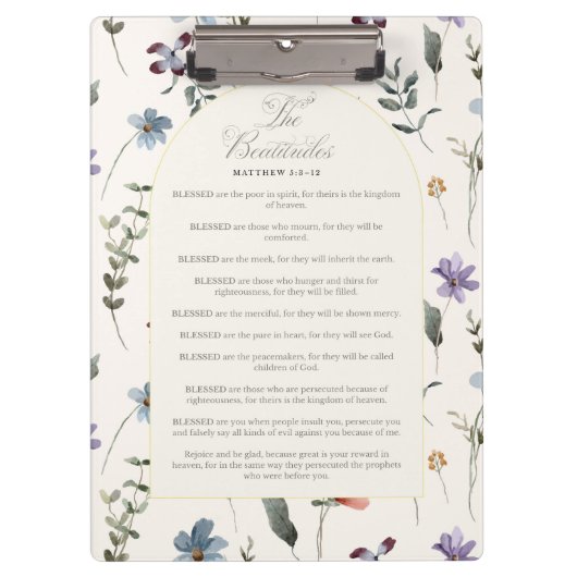 The Beatitudes Matthew 5:3–12 Floral Scripture Klemmbrett (Vorderseite)