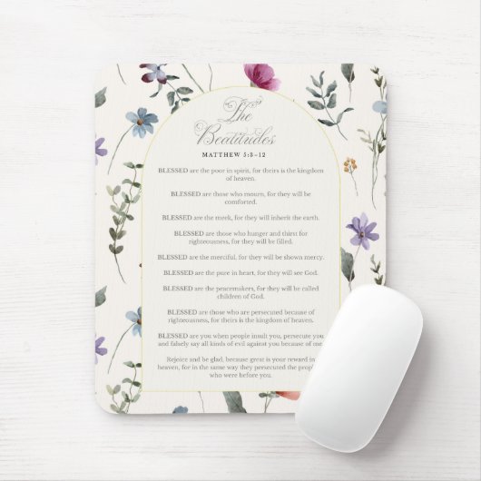 The Beatitudes Matthew 5:3–12 Floral Scripture Mousepad (Mit Mouse)