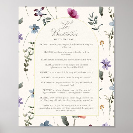 The Beatitudes Matthew 5:3–12 Floral Scripture Poster (Vorne)