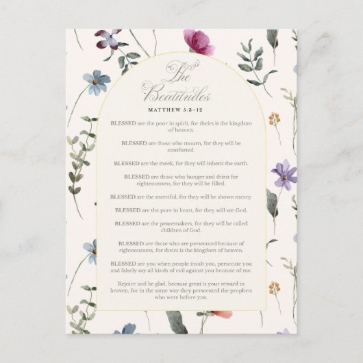 The Beatitudes Matthew 5:3–12 Floral Scripture Postkarte (Vorderseite)