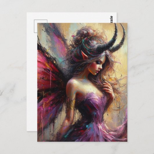 The Beautiful Fairy in Purple with Horns Postkarte (Vorne/Hinten)