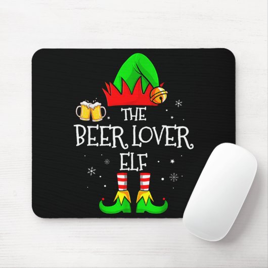 The Beer Lover Elf Matching Family Christmas Drink Mousepad (Mit Mouse)