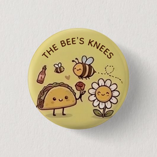 The Bee's Knees Kawaii Taco and Bee Pun Pin Button (Vorderseite)
