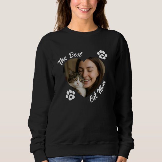 "The Best Cat Mom" Personalized Photo Heart  Sweatshirt (Vorderseite)