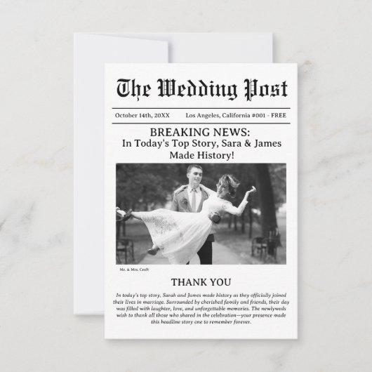 The Best Newspaper Foto Wedding Danke Card (Vorderseite)