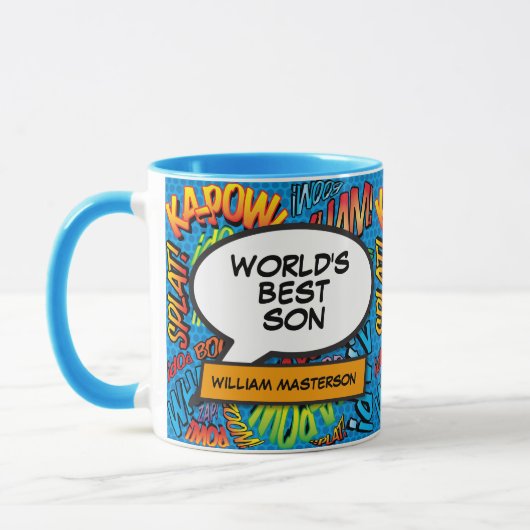 The Best Son Fun Retro Comic Pop Kunst, Dichtung u Tasse (Links)