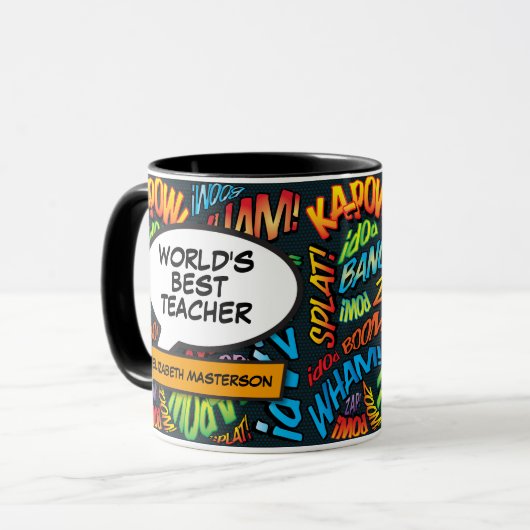 The Best Teacher Fun Retro Comic Book Modern Tasse (Vorderseite Links)