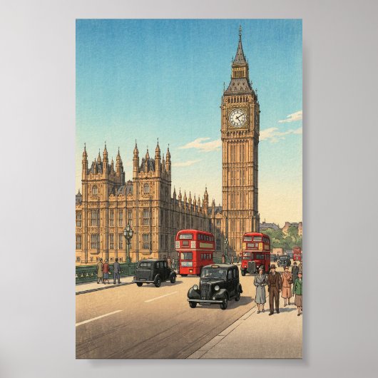 The Big Ben Clock Tower Japanese Woodblock Print Poster (Vorne)