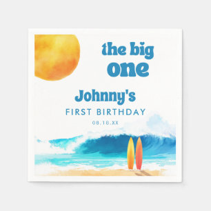 The Big One 1. Geburtstag Surf Strand Wasserfarbe Serviette