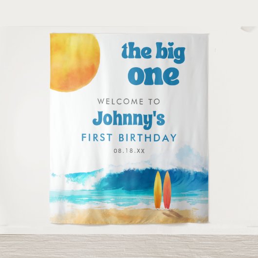 The Big One 1st Birthday Surf Beach Photo Backdrop Wandteppich (Vorderseite)