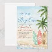 The Big One Beach Surf 1st Birthday Einladung (Vorne/Hinten)