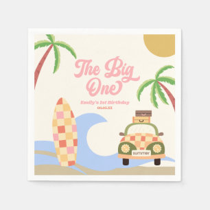 The Big One Beach Surf Pink 1. Geburtstagsfeier Serviette