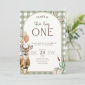 The Big One Deer Birthday Invitation Boys First  Einladung (Stehend Vorderseite)