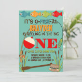 The Big One Fishing Theme Boys First Birthday Einladung (Stehend Vorderseite)
