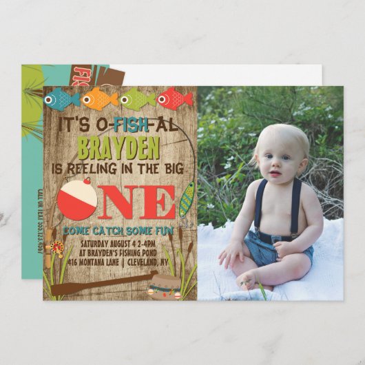 The Big One Fishing Theme Boys First Birthday Einladung (Vorne/Hinten)