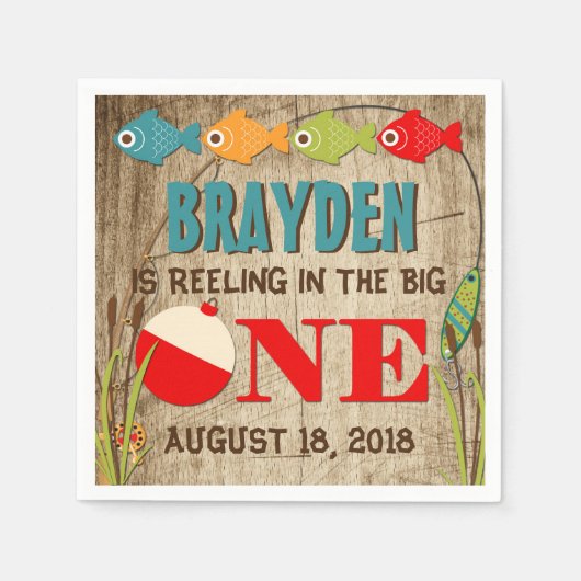 The Big One Fishing Theme Boys First Birthday Serviette (Vorderseite)