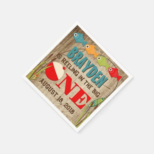 The Big One Fishing Theme Boys First Birthday Serviette (Ecke)