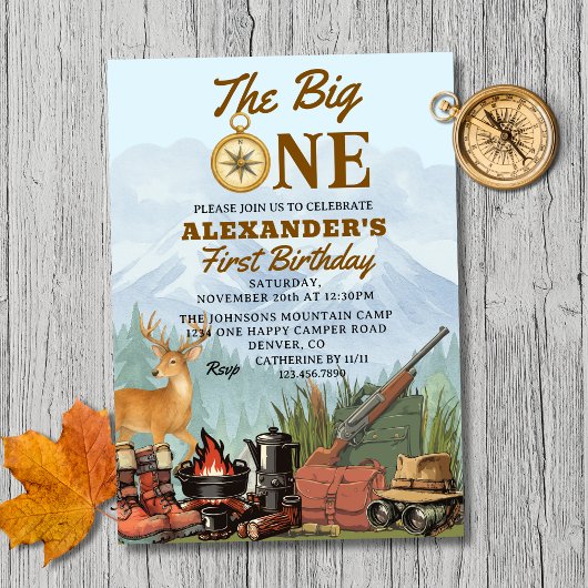 The Big One Hunting Camping 1st Birthday Einladung