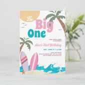 The Big One Modern Surf 1st Birthday Party Einladung (Stehend Vorderseite)