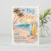 The Big One Retro Surf Beach Birthday  Einladung (Stehend Vorderseite)